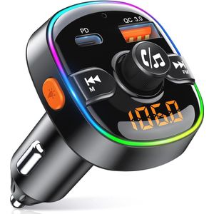 Bluetooth 5.3 FM Zender Auto met Snellader en Spraakassistent - Ondersteunt SD-Kaart en RGB Verlichting
