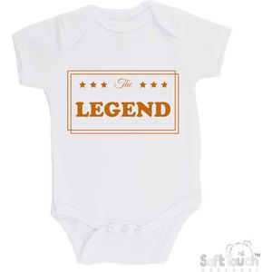 100% Katoenen Romper ""The LEGEND"" Unisex Katoen Wit/tan Maat 62/68