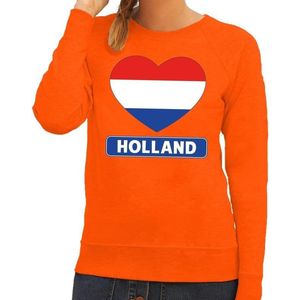 Oranje Holland hart vlag sweater / trui dames - Oranje Koningsdag/ supporter kleding M