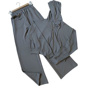 Dames Trainingspak - Loungewear- Joggingspak - Sport kleding Met Ritssluiting Bruin Maat S