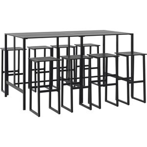 vidaXL Tuinbarset - 9-delig - Staal - Zwart Tuinbarset - Bistrostoel - Buitenbar - Tuintafels - Staal Meubilair