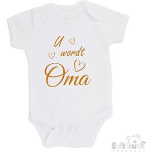 100% katoenen Romper ""U wordt Oma"" 2.0 Unisex Katoen Wit/tan Maat 56/62