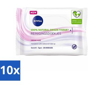 10 x NIVEA - Reinigingsdoekjes - Verzachtend - Droge Huid - Verwijdert Waterbestendige Make-up - 25 Doekjes - Amandelolie - Hydra IQ - NIVEA