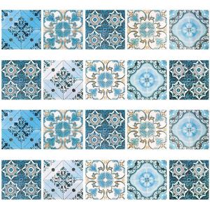 Green Glow - Blauwe Tegelstickers | Zelfklevende Vinyltegels | Waterdicht | Badkamer Keuken | Set van 20 Stuks | 15x15cm