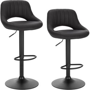 FIBILA Barkrukken Set Van 2 - Barkrukken Met Rugleuning - Barstoelen met rugleuning - Hoogte Verstelbaar - 360° Draaibaar - Keukenkrukken - Zwart