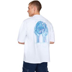 Trendyol Wit Oversized/Wijd Gesneden Kort Mouw Mystiek Bedrukt T-Shirt Van 100% Katoen Tmnss23Ts00236