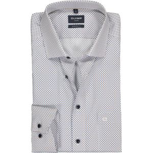 OLYMP modern fit overhemd - popeline - wit met blauw en beige blokjes dessin - Strijkvrij - Boordmaat: 46
