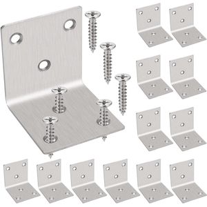 Premium Verdikte Hoekbeugels Set - 12 Roestvrijstalen L-Beugels met Schroeven - 50x50x50x2mm - Zwaar Belastbaar met Gladde Randen - Voor Doe-Het-Zelf - Hoekbeugel Kit met 6 Gaten