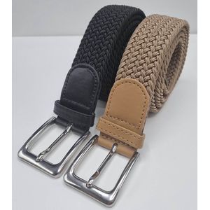 Elastische broekriem Stretch riem Vlecht riem Gevlochten riem Elastiek riem - unisex - Kleur 1-Beige 2-Zwart 105 CM 2 pack deal van SKB Fashion