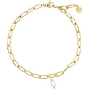 Mint15 Armband 'Chain & Tiny Pearl' - Zoetwaterparel - Goud RVS/Stainless Steel