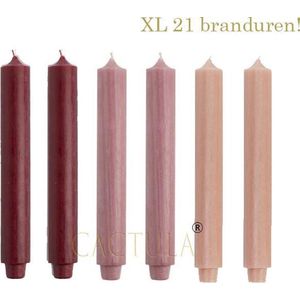 Cactula Dinerkaarsen XL 3,2 x 30 cm in 3 kleuren Pioens-sDonkerrood / Antiek Roze / Abrikoos 21 BRANDUREN