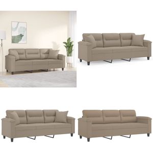 vidaXL Driezitsbank met kussens 180 cm microvezelstof taupe - Driezitsbank - Driezitsbanken - 3-zitsbank - Bank