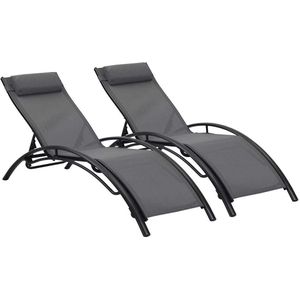 Ligbed ligstoel aluminium ""Beauty"" - Phoenix - Donkergrijs / Zwart - Set 2 stuks