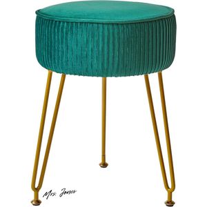 Mrs. Jones Premium Collection Fluwelen ronde voetensteun kruk - Ottoman - Make-up - Velours - Groen - Gouden stalen poten