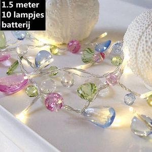 LED Lichtsnoer met uniek ontworpen kristallen kralen - 10 lampjes 1.5meter lang- wekt op batterij- Geweldige decoratie voor uw huis, vakantie en feest of als nachtlampje.
