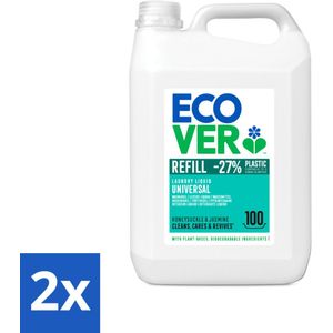 2 x Ecover - Vloeibaar wasmiddel - Universeel - Kamperfoelie & Jasmijn - 5 liter - 100 wasbeurten - Wasmiddel - Biologisch Wasmiddel - Plantaardig Wasmiddel - Vlekkenverwijderaar - Wasmiddel Kamperfoelie
