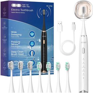 Elektrische Tandenborstel met Druksensor, Sonische Technologie, 5 Poetsstanden, USB-C Opladen en 8 Opzetborstels