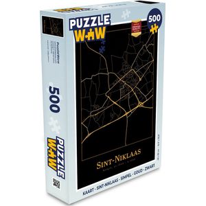 Puzzel Kaart - Sint-Niklaas - Simpel - Goud - Zwart - Legpuzzel - Puzzel 500 stukjes