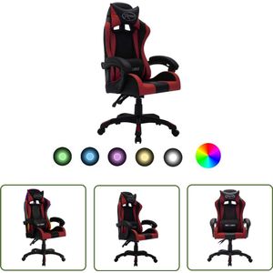 The Living Store Racestoel met RGB LED-verlichting kunstleer wijnrood en zwart - Gamestoel - Bureaustoel - Gamingstoel - Racecarstoel - Led Verlichting