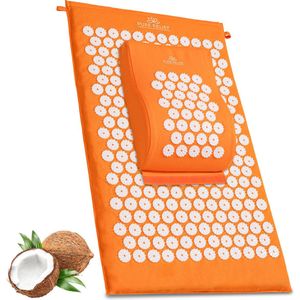 PureRelief Acupressuur Spijkermat – Inclusief Hoofdkussen & Draagtas - 7500 Drukpunten voor Ontspanning & Pijnverlichting - Eco-Friendly & Duurzaam - Oranje