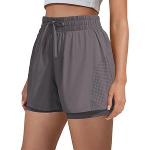 Dames 2-in-1 Sportshorts met Hoge Taille en Zakken - Sneldrogende Trainingsbroek voor Hardlopen en Fitness