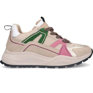 Sacha - Dames - Beige suède sneakers met roze details - Maat 42