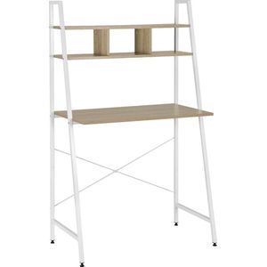Bureau Computertafel Kantoormeubilair PC-Tafel Kantoortafel Werktafel van Hout en Staal, met Plank 84x46x140 cm TSB05whe