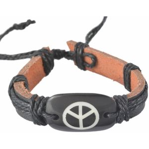 Fako Bijoux® - Leren Armband - Leder - Plate Peace