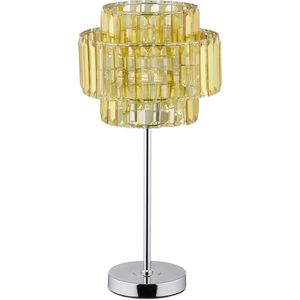 Relaxdays tafellamp kristal - ronde nachtkastlamp goud - schemerlamp E14 - vensterbank