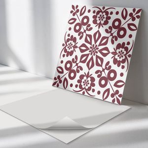 Wallfluent Vinyl Wandpaneel - Bloemenpatroon met bladeren Zelfklevend Wandpaneel - 50 cm x 50 cm - Claret PVC wandpaneel - Set van 4 - Vierkant Wandbekleding Vinyl - Bloemen Wandpaneel - PVC Muurpaneel - Wandpaneel Keuken en Badkamer