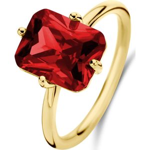 New Bling 9NB-0898-54 Zilveren Ring - Dames - Zirkonia - Rechthoek - 10 x 8 mm - Donker Rood - Maat 54 - 1,76 mm - Zilver - Gold Plated (Verguld/Goud op Zilver)