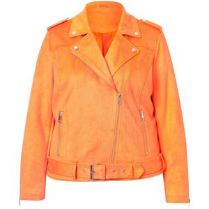 MIAMODA - Dames - Bikerjasje suède-look reverskraag - Mandarijn - Maat 56