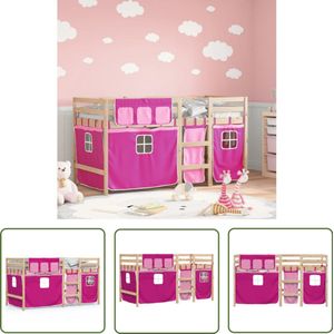 vidaXL Hoogslaper - Kinderhoogslaper - Kinderhoogslaper met gordijnen 80x200 cm grenenhout roze - Kidsbed - Peuterbed - Grenenhout Meubel