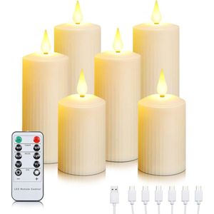 Synergy - Oplaadbare waxinelichtjes - LED Waxinelichtjes - 6 stuks - 3 verschillende hoogtes - Met afstandsbediening - Flikkeren - Oplaadbare kaarsen - Oplaadbare theelichtjes