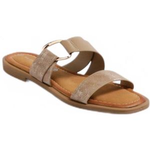 Plat muiltje met riempjes en metallic details