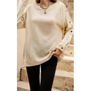 Stijlvolle gebreide damespullover met knoopdetails – Beige
