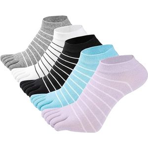 Teen Sokken - 5 Paar - Yoga Sokken - Toe Socks - Gladde Teennaad - Sokken Set - Zacht - Maat One Size - Zwart+wit+grijs+paars+blauw