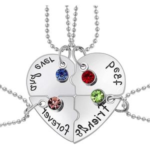 4 STKS Zilveren Vriendschap Ketting - Kan Hart-bedroefd - Geschreven Letters beste vrienden voor altijd en altijd Metaal