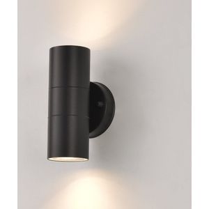 Wandlamp Shane Zwart - 2x GU10 LED 4,8W 2700K 355lm - IP54 - Dimbaar > spots verlichting zwart | wandlamp buiten zwart | wandlamp binnen zwart | wandlamp hal zwart | wandlamp woonkamer zwart | wandlamp slaapkamer zwart | led lamp zwart