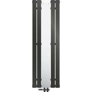 Badkamerradiator middenaansluiting met spiegel 450x1600 mm antraciet incl. vloeraansluitset met thermostaat LuxeBath