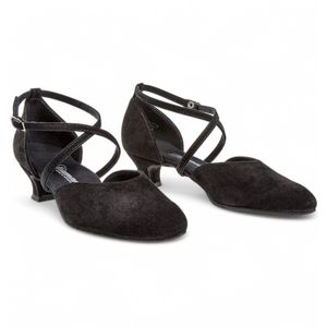 Dames Dansschoenen - Diamant 048 - 112 - 001 - Comfort Dansschoen - Extra Brede Pasvorm - Zwart Suède - 4,2cm Spaanse Hak - Suede zool - Dubbele enkelbandjes - Ballroom, Tango, Stijldansen, Social - Diamant - Zwart - 42.5