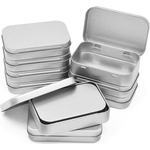 Metalen opbergdoos met deksel - Set van 10 kleine blikken met deksels, rechthoekig scharnierend ontwerp - Gebruikt voor het opbergen van items - Zilver (8 stuks scharnier + 2 stuks)
