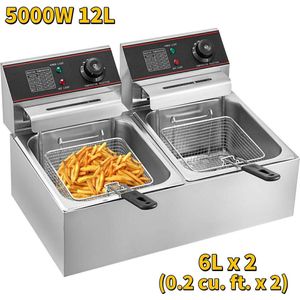 Vevor Friteuse 12 Liter - Friteuse - Frituurpannen - Frituurpan dubbel - Elektrisch - 5000W - 220V - Roestvrij Staal - 2 x 6 Liter