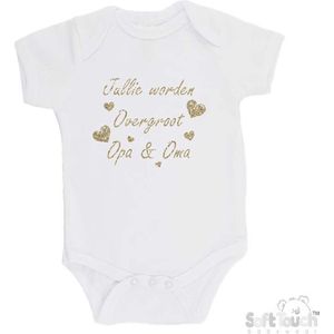 100% katoenen Romper ""Jullie worden overgroot opa & oma"" Unisex Katoen Wit/Champagne Goud GLITTER Maat 62/68 Zwangerschap aankondigen - Bekendmaking zwangerschap - Zwangerschapsaankondiging