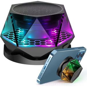 Magnetische Bluetooth-luidspreker in diamantvorm, kleine draadloze luidspreker met RGB-lichtshow in meerdere kleuren, draagbare telefoonhouder Geschikt voor iPhone, Android, TWS-koppeling.