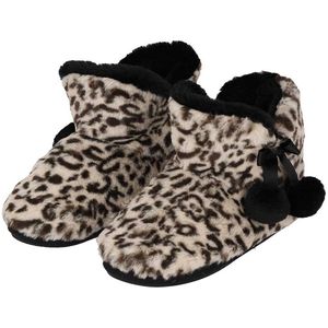 XQ dames homeboots - animal print - beige/zwart - hoog - maat 37/38