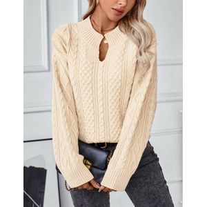 Trui dames gebreide trui sweatshirt lange mouw V-hals tops Abrikoos M