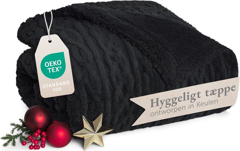 Blumtal - Fleece Deken - Zwart - Kabelgebreide look - 150x200 cm - Oeko-TEX gecertificeerd