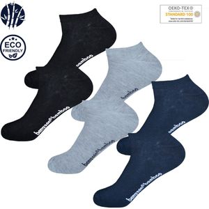 BENYSØN® Bamboe Sneakersokken 6 Paar | Naadloos | Blauw, Grijs, Zwart | Maat 41-46 | Seamless Toes | OEKO-TEX Standaard 100