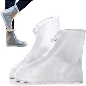 Regen Overschoenen - Wit - Unisex - Waterdichte Schoenbeschermers - Met Ritssluiting En Trekkoord